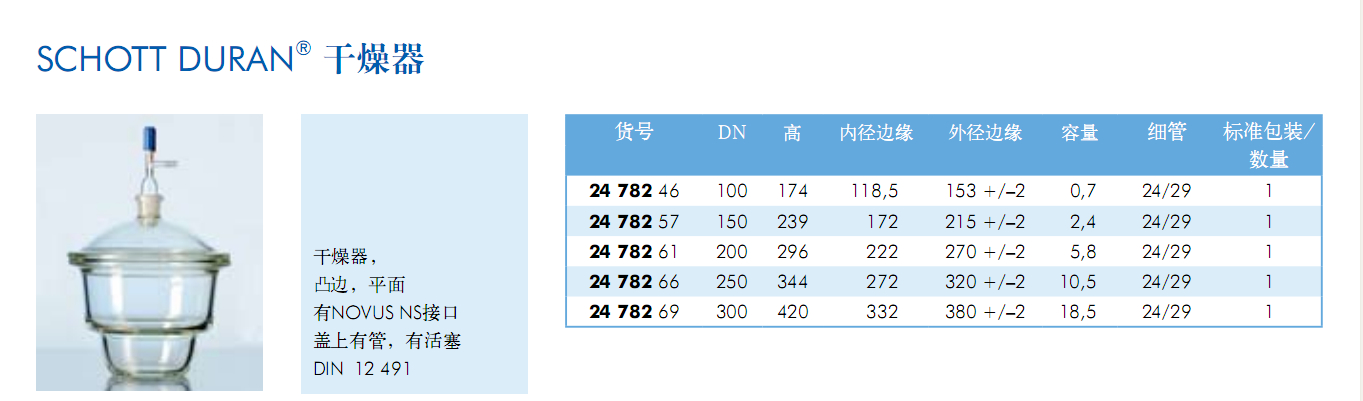 2478257-肖特Duran真空干燥器内径尺寸150mm